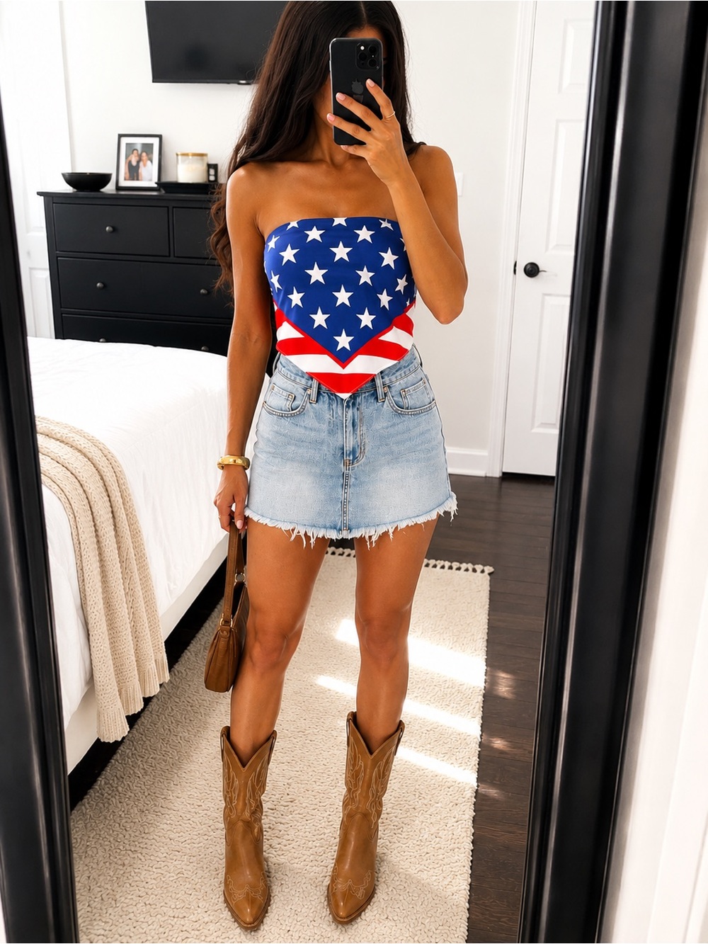 Fashion Nova American Flag Star Bandeau Scarf Top in Blue & Red